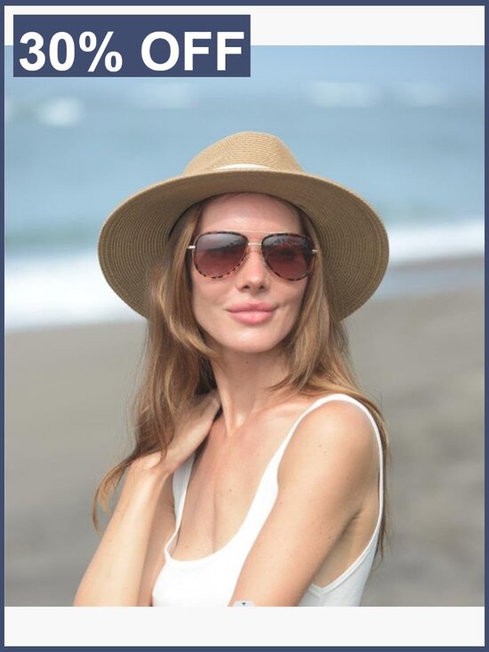 Wide Brim Straw Panama Fedora Hat UPF 80 Sun Protection Adjustable